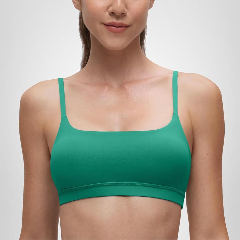 CRZ YOGA Butterluxe Adjustable Spaghetti Strap Sports Bras for Women - Scoop Neck Wireless Padded... | Amazon (US)