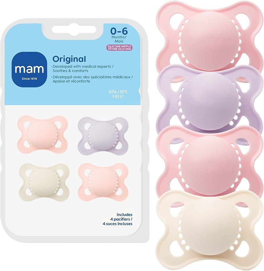 MAM Original Baby Pacifier 0-6 Mths, Skin Soft Silicone Nipple, 4 Pack | Amazon (US)