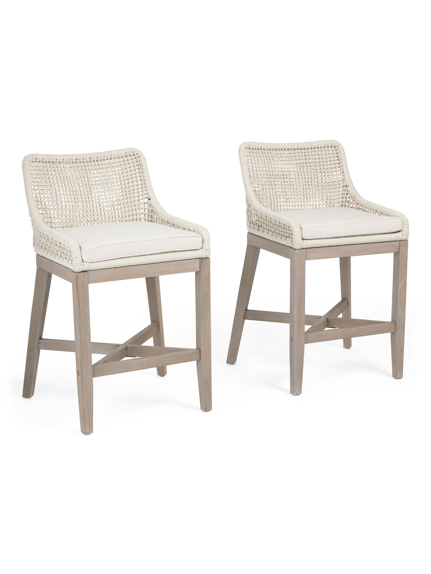 Set Of 2 Indoor Outdoor Grid Weave Rope Counter Stools | TJ Maxx