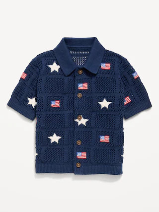 Oversized Short-Sleeve Crochet-Knit Shirt for Toddler Boys | Old Navy (US)