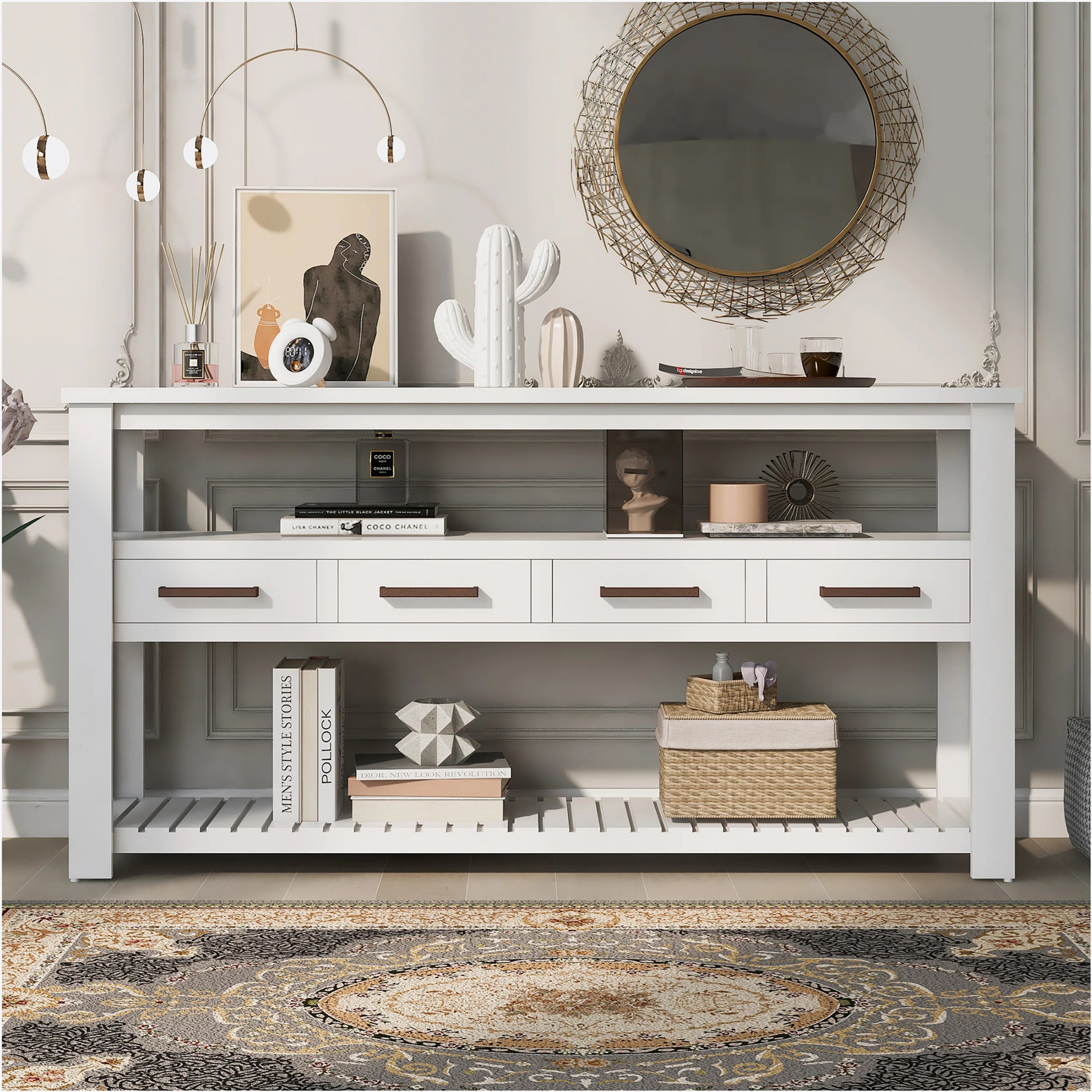 61.52'' Modern Console Table with 4 Drawers and Open Shelves | Wayfair North America