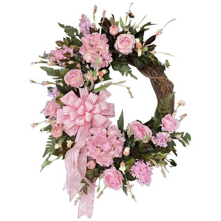 Thanksgiving Day Wreath Christmas Front Door Hanging Pink Garlands Autumn Fall Farmhouse Artificial  | Walmart (US)