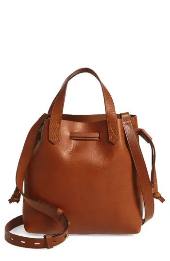 Madewell The Mini Pocket Transport Leather Drawstring Tote - Brown | Nordstrom