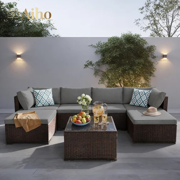 Aiho 7-Piece Rattan Patio Furniture Set , Outdoor Sectional Furniture Set for Patio, Garden, Back... | Walmart (US)
