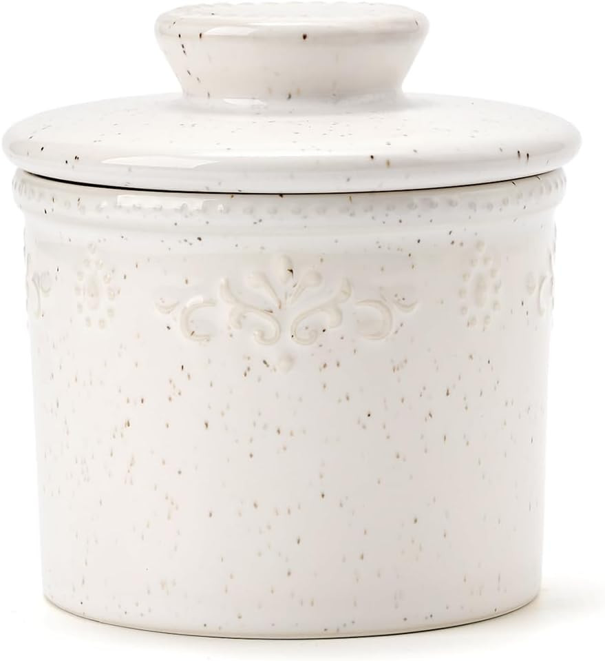 XELA Butter Crock - French Butter Dish to Leave On Counter, Hand-molded Relief Butter Keeper for Fresh&Spreadable Butter - Speckled White | Amazon (US)