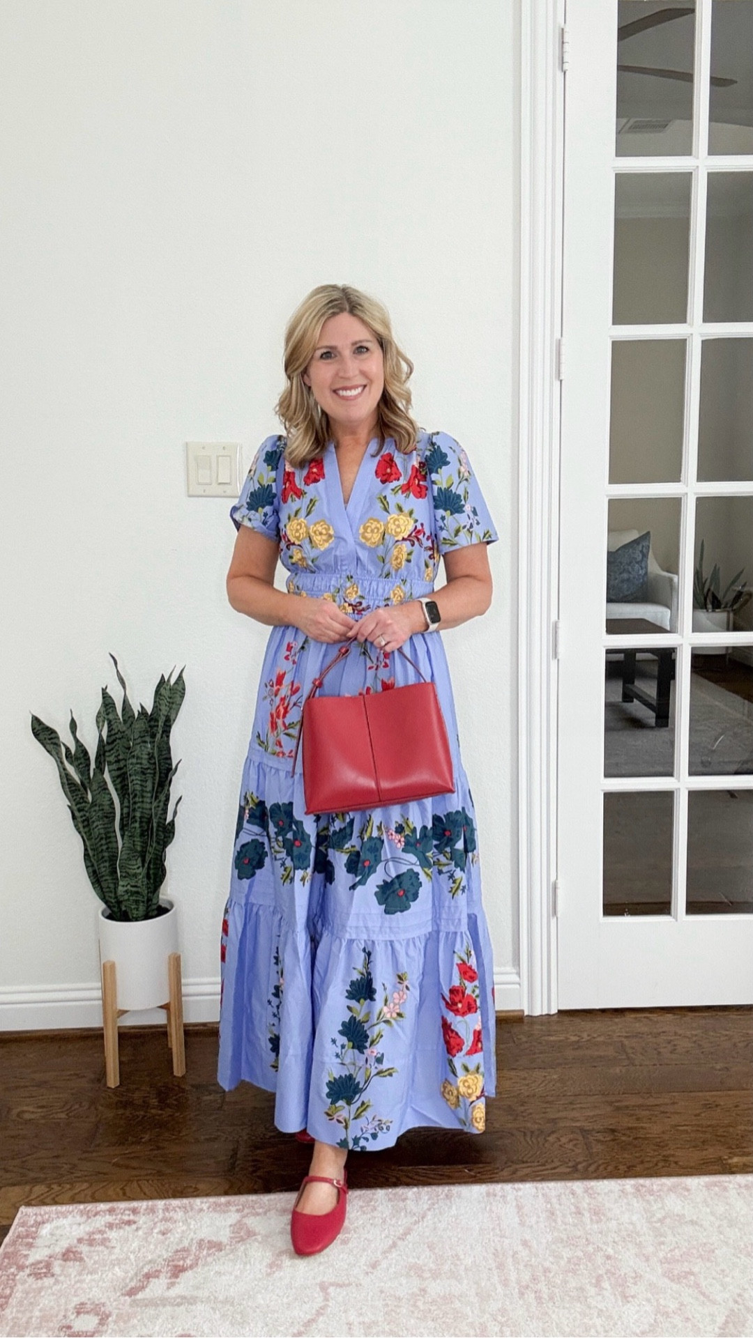 Anthropologie Somerset dress. Lots of colors and patterns available. Runs true to size. Has smocking at the waistline. Lightweight polish cotton. Envelope neckline with hook and eye closure at the deepest part of the V. Puff sleeves. I’ve paired this dress with a red bag and ballet flats. Lovely look, so summery and versatile. ♥️

#LTKWatchNow #LTKSaleAlert #LTKMidsize #LTKPetite #LTKPlusSize #LTKStyleTip #LTKTravel #LTKOver40 #LTKSeasonal #LTKWorkwear #LTKItBag #LTKootd #LTKFindsUnder100