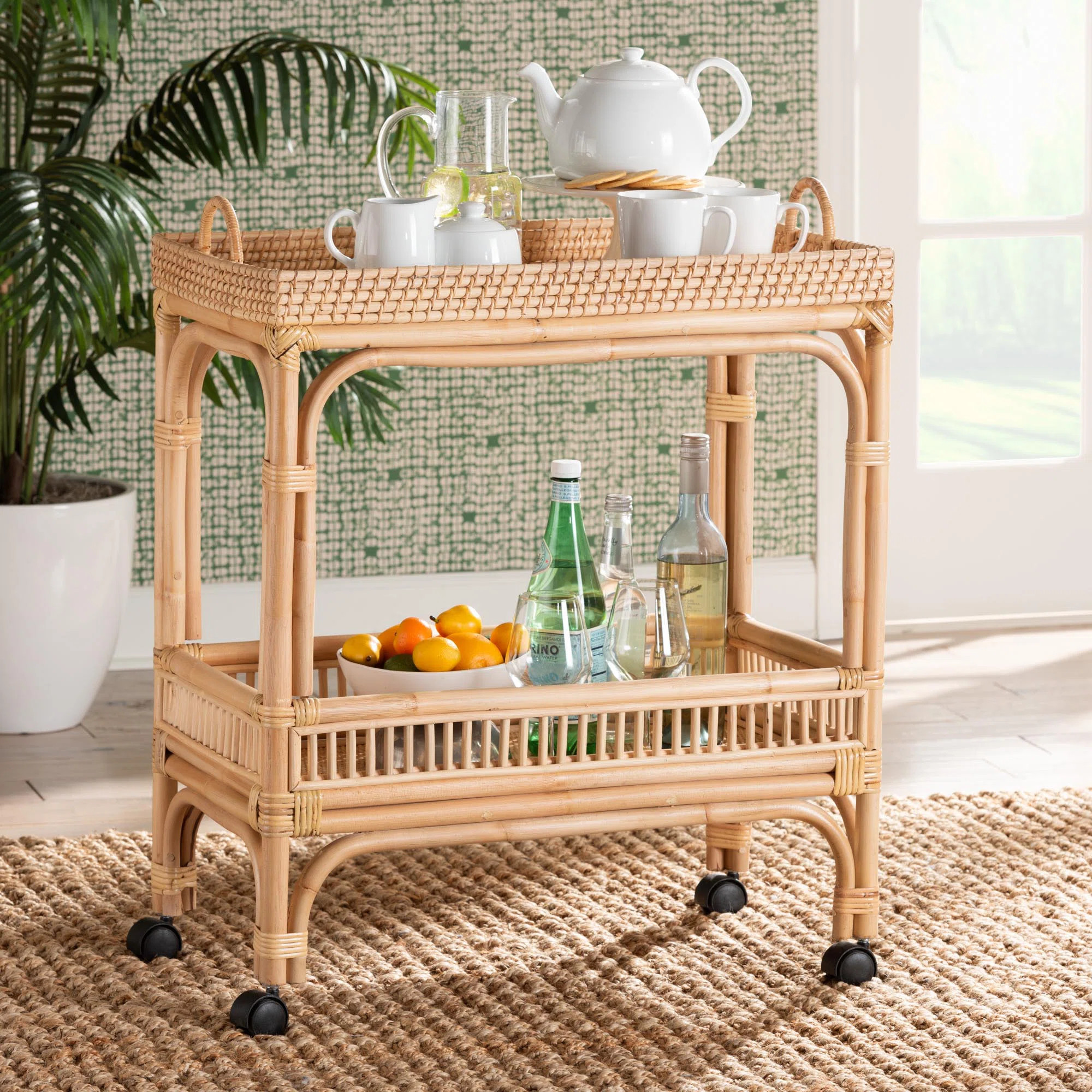 Bartolome Lombok Modern Bohemian Rattan Wine Cart | Wayfair North America