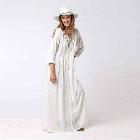 Long Sleeve White Dress, Bohemian Dress, Loose Dress, White Maxi Dress, Long White Dress, Bohemian C | Etsy (US)