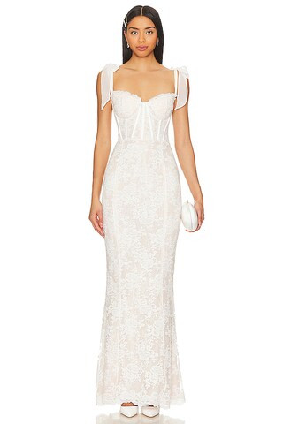 Romanza Gown in White Chantilly Lace | Revolve Clothing (Global)