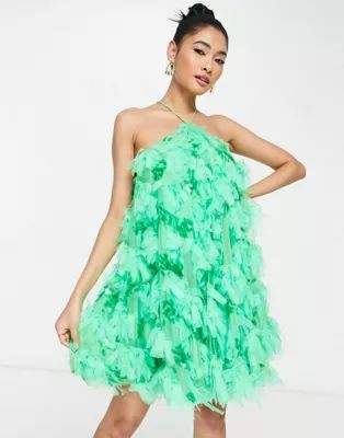 ASOS EDITION backless mini dress in textured mesh in green | ASOS (Global)