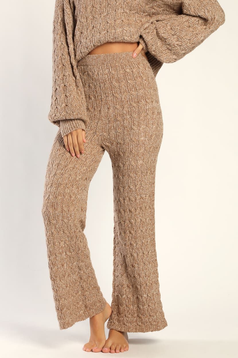 Twice the Cozy Taupe Cable Knit Wide-Leg Lounge Pants | Lulus (US)