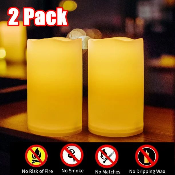 2 Pack Outdoor Indoor Flameless LED Candle Light Battery Operated Pillar Candles with Timer | Walmart (US)