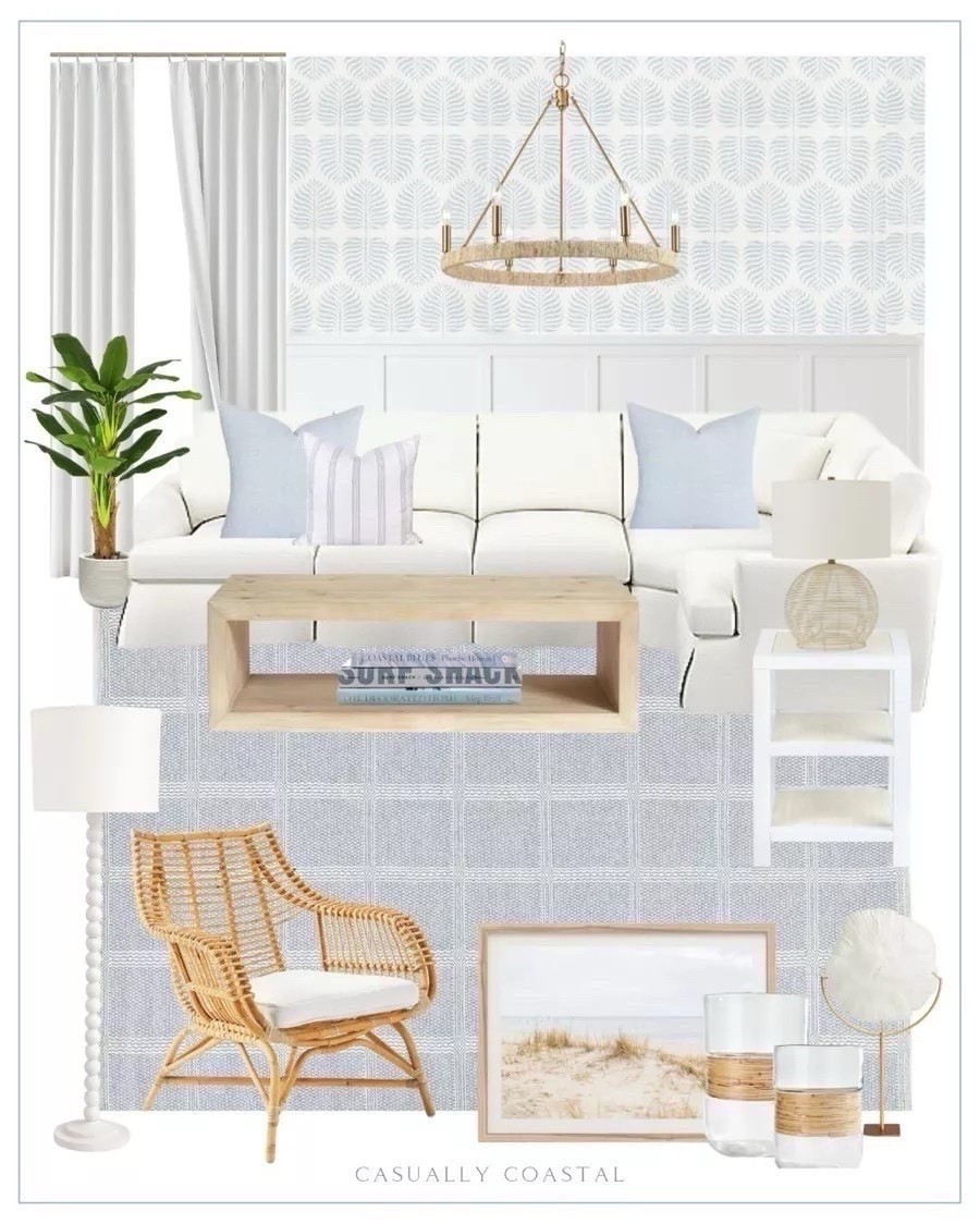 Coastal Living Room Design! 🌴 Several pieces are currently on sale! 
- 
Coastal living room, coastal family room, coastal home, coastal style, coastal home decor, coastal interiors, coastal decorations, pottery barn coffee table, coastal coffee table, coastal chairs, coastal lighting, coastal couch, neutral home decor, neutral couch, neutral end table, coastal end table, beach house, beach home decor, beach style, coral sculpture, woven rattan and glass hurricane candleholder, coastal candleholder, coastal pillows, summer pillows, striped pillows, blue pillow, Etsy pillows, Amazon faux plant; artificial banana tree, coastal faux plants, 2 shelf side table, living room side tables, living room end tables, coastal side table, wayfair table, rattan table lamp, coastal table lamp, Amazon lamp, chandelier, coastal chandelier, wood ball floor lamp, coastal floor lamp, rectangular coffee table, coastal wall art, coastal wall decor, beach print, Etsy art, pleated full blackout curtains, Amazon curtains, Amazon drapes, neutral curtains, rattan chair, peel and stick wallpaper, coastal wallpaper, coastal rug, blue and white rug, 5x7 rug, 9x12 rugs, 8x10 rugs, accent rug, living room rug, slipcovered sectional, white sectional, living room ideas, living room furniture, beach house living room

#LTKHome #LTKSaleAlert