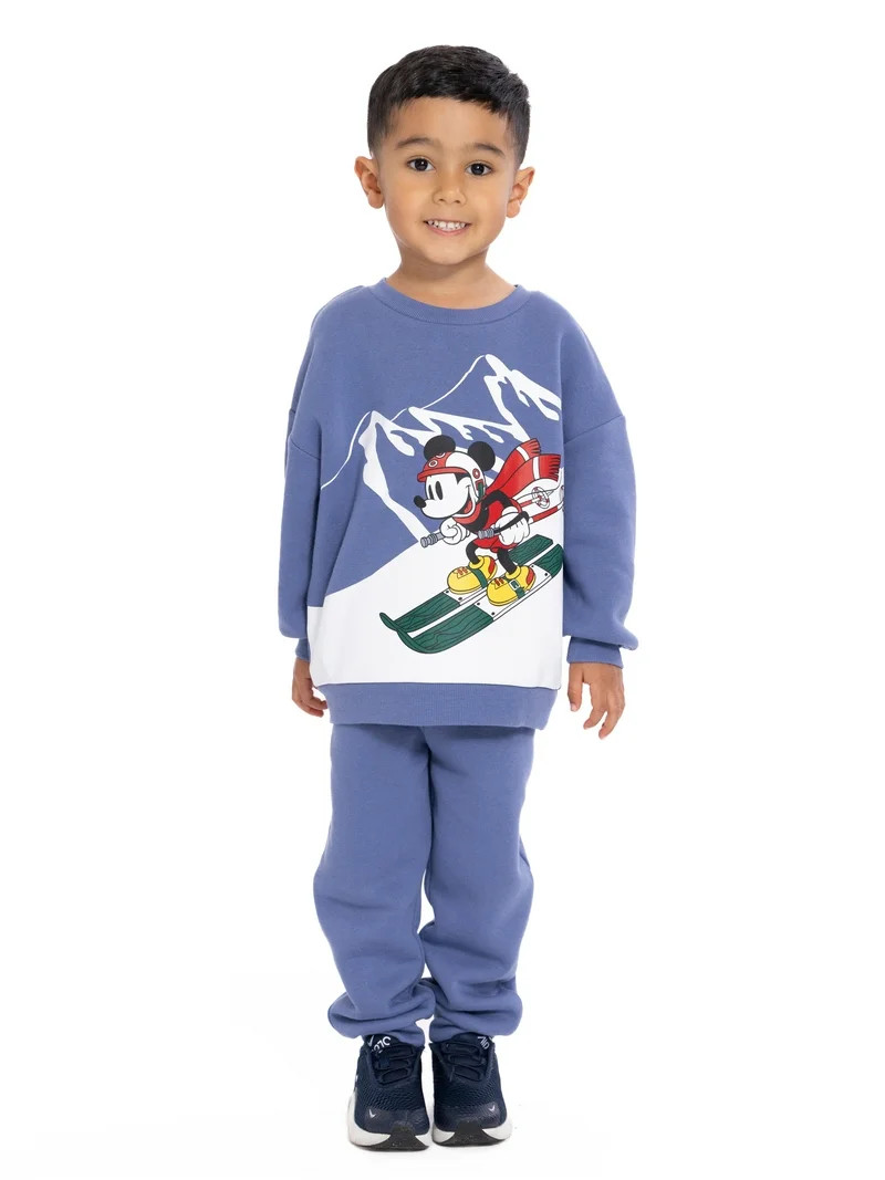 Mickey Mouse Toddler Long Sleeve Graphic Crewneck with Matching Jogger Pant, 2 Piece Set, Sizes 1... | Walmart (US)