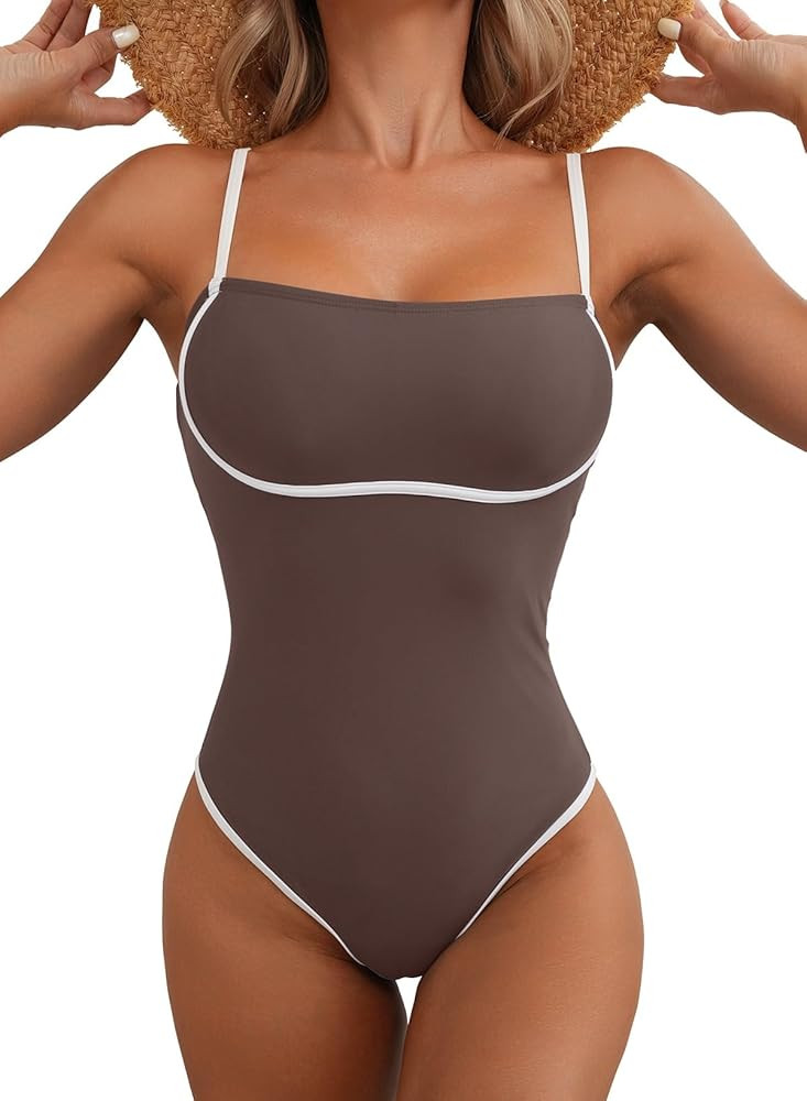 Herseas Women One Piece Swimsuit Seamless 2025 Summer Bathing Suit Color Block Trims Sporty Spagh... | Amazon (US)