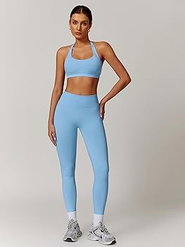 ABOCIW Workout Sets for Women Seamless Scunch Butt Lifting Impact Leggings Halter Sports Bra 2 Pi... | Amazon (US)