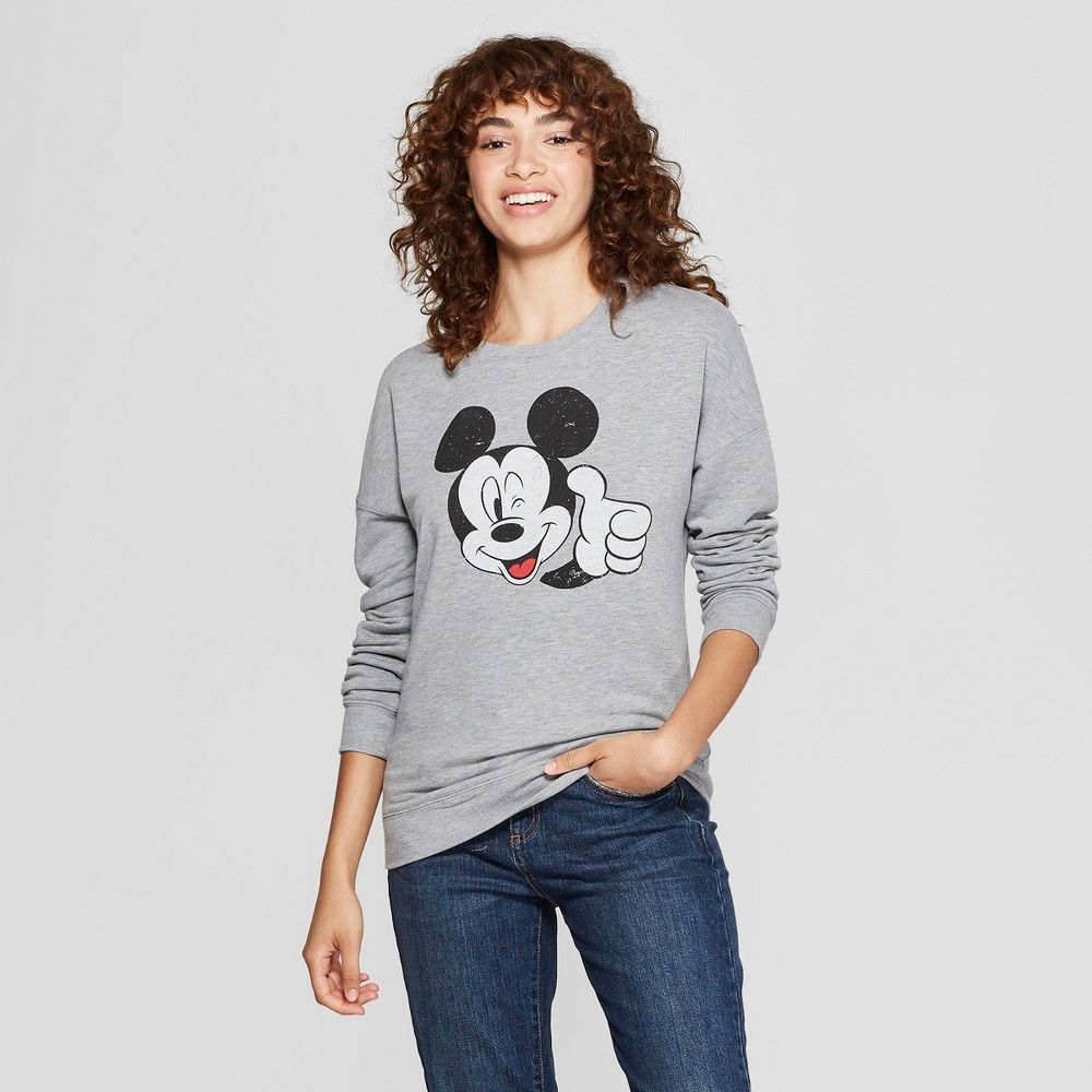 Women's Disney Mickey Mouse Graphic Pullover Sweatshirt (Juniors') Gray XL | Target
