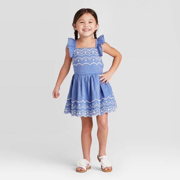 Toddler Girls' Tank Top Woven Eyelet Dress - Cat & Jack™ Blue | Target
