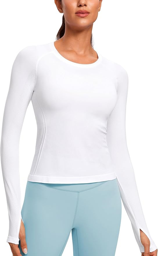CRZ YOGA Womens Seamless Workout Long Sleeve Shirts Quick Dry Gym Athletic Tops Breathable Runnin... | Amazon (US)