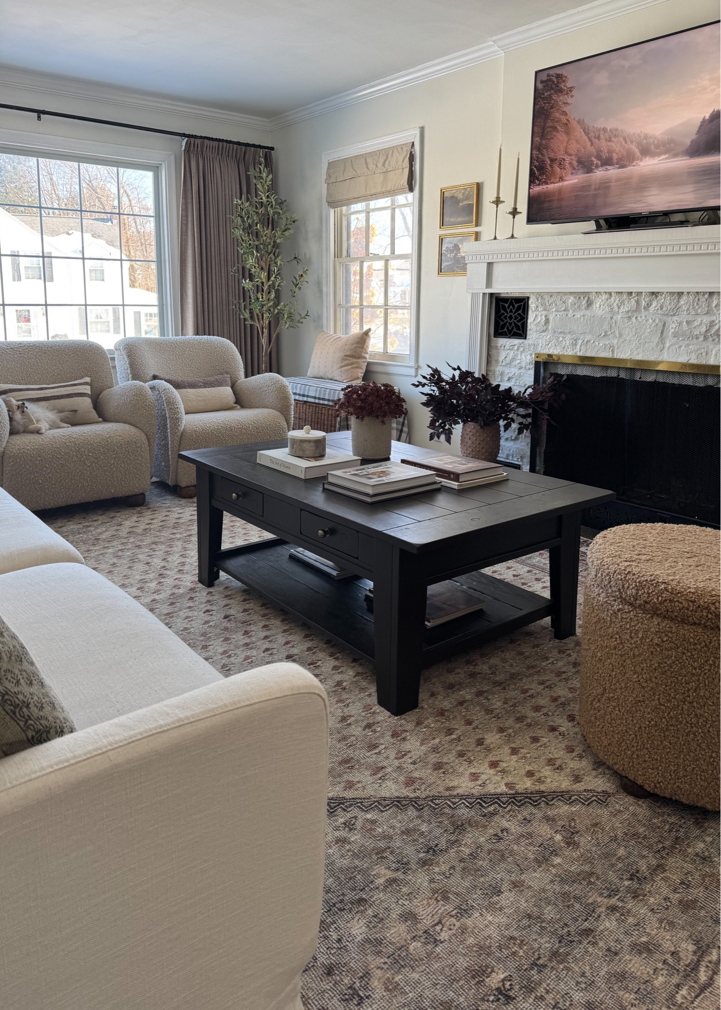 Curtains are triple pleat in the shade taupe gray 
Ottoman was a DIY
Coffee table was free off fbmp and I stained it using varathane Kona gel stain #LTKStyleTip

#LTKSaleAlert #LTKHome