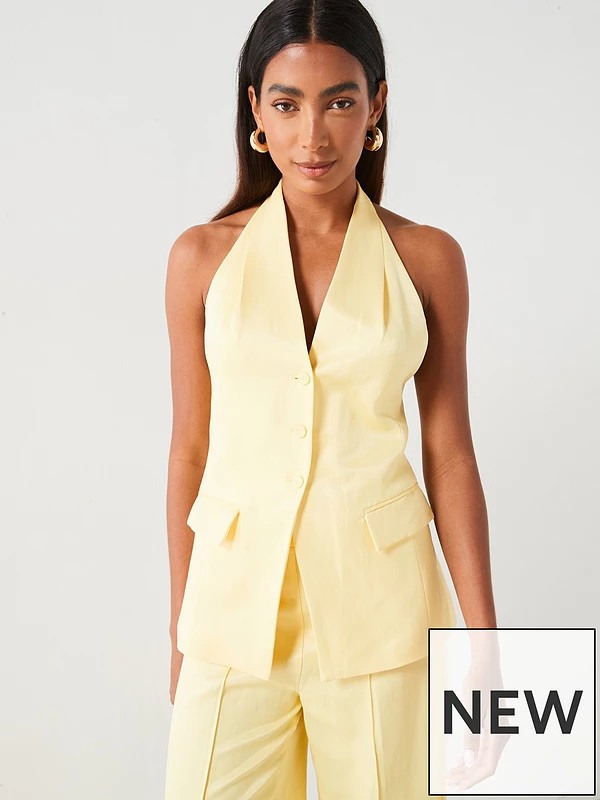 Mango Halter Neck Button Front Waistcoat - Yellow | Very (UK)