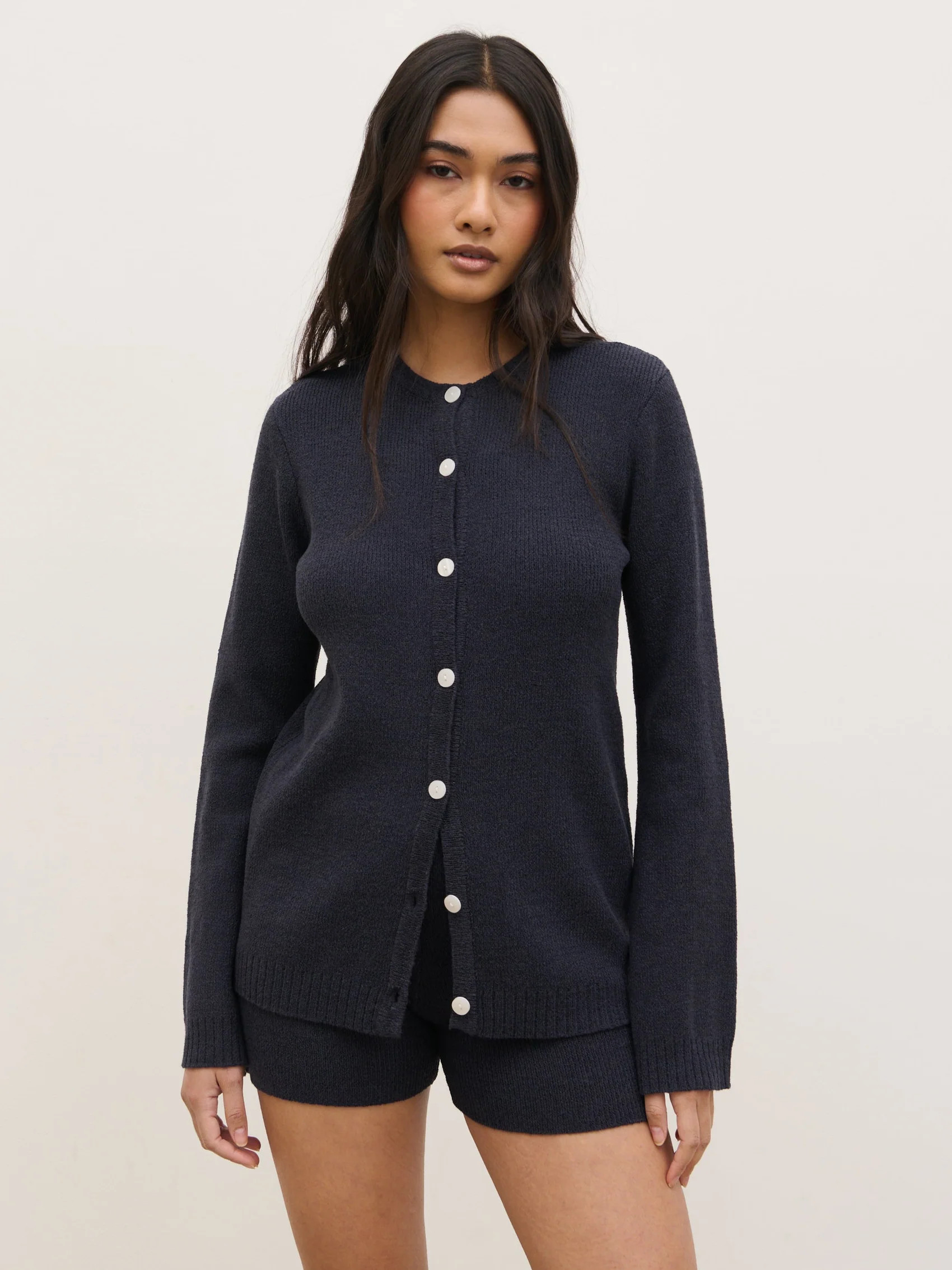 Gracie Fine Tape Knit Cardigan - Navy | Pretty Lavish (UK)