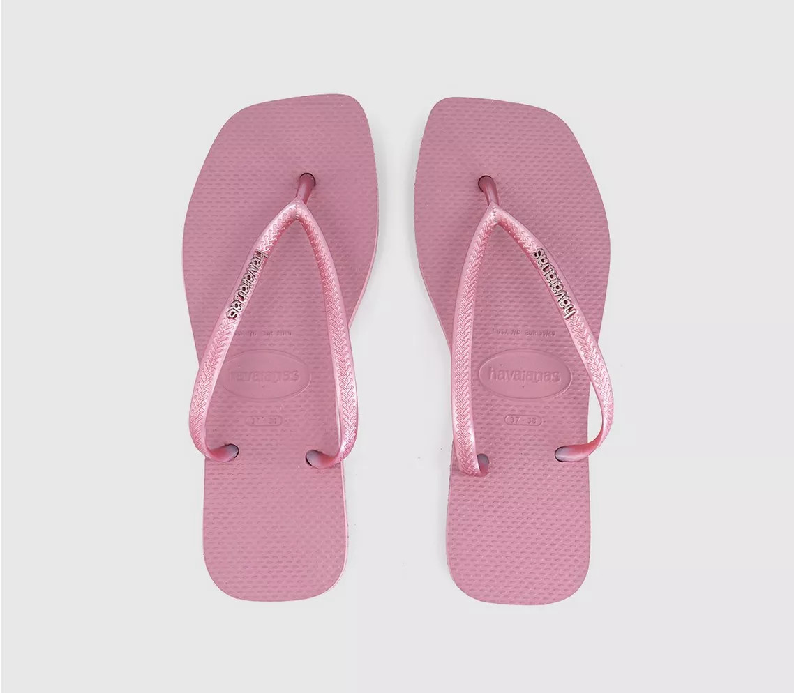 Havaianas Slim Square Metallic Logo Flip Flops Rose Chiffon - Women’s Sandals | Office Shoes (UK)