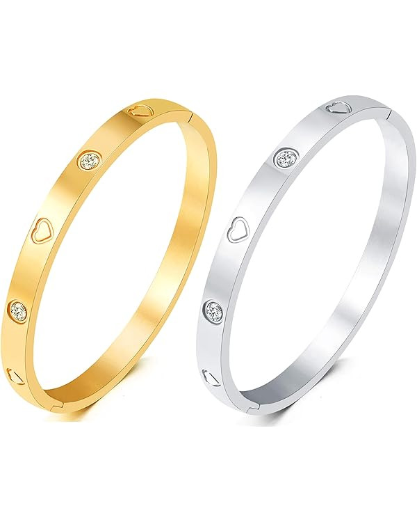 Christmas Gift MVCOLEDY Jewelry Gold /White Gold Plated Bangle Bracelet Heart Stone Stainless Ste... | Amazon (US)