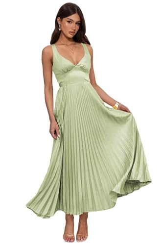 Satin Bridesmaid Dresses for Women Pleated Maxi Formal Evening Party Gown | Amazon (US)