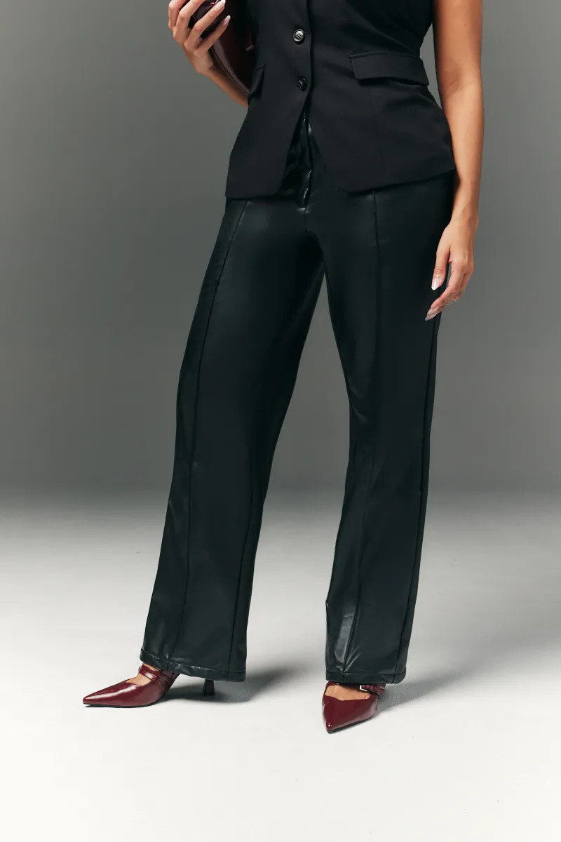 Perfect Sculpting High Waisted Leather Look Straight Leg Trouser | In The Style