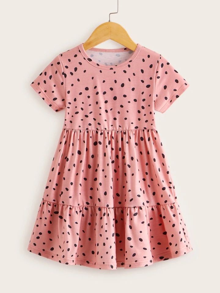 SHEIN Kids EVRYDAY Toddler Girls Dalmatian Ruffle Hem A-line Dress | SHEIN
