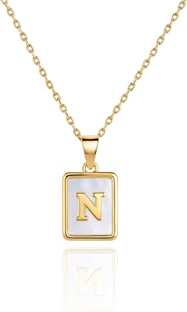 Initial Necklaces for Women, 14K Gold Plated A-Z Letter Mother of Pearl Pendant with 16"-18" Adjustable Chain - ValentinesDay Gifts for Her, Stocking Stuffers, Anniversary, Birthday Gifts for Women | Amazon (US)
