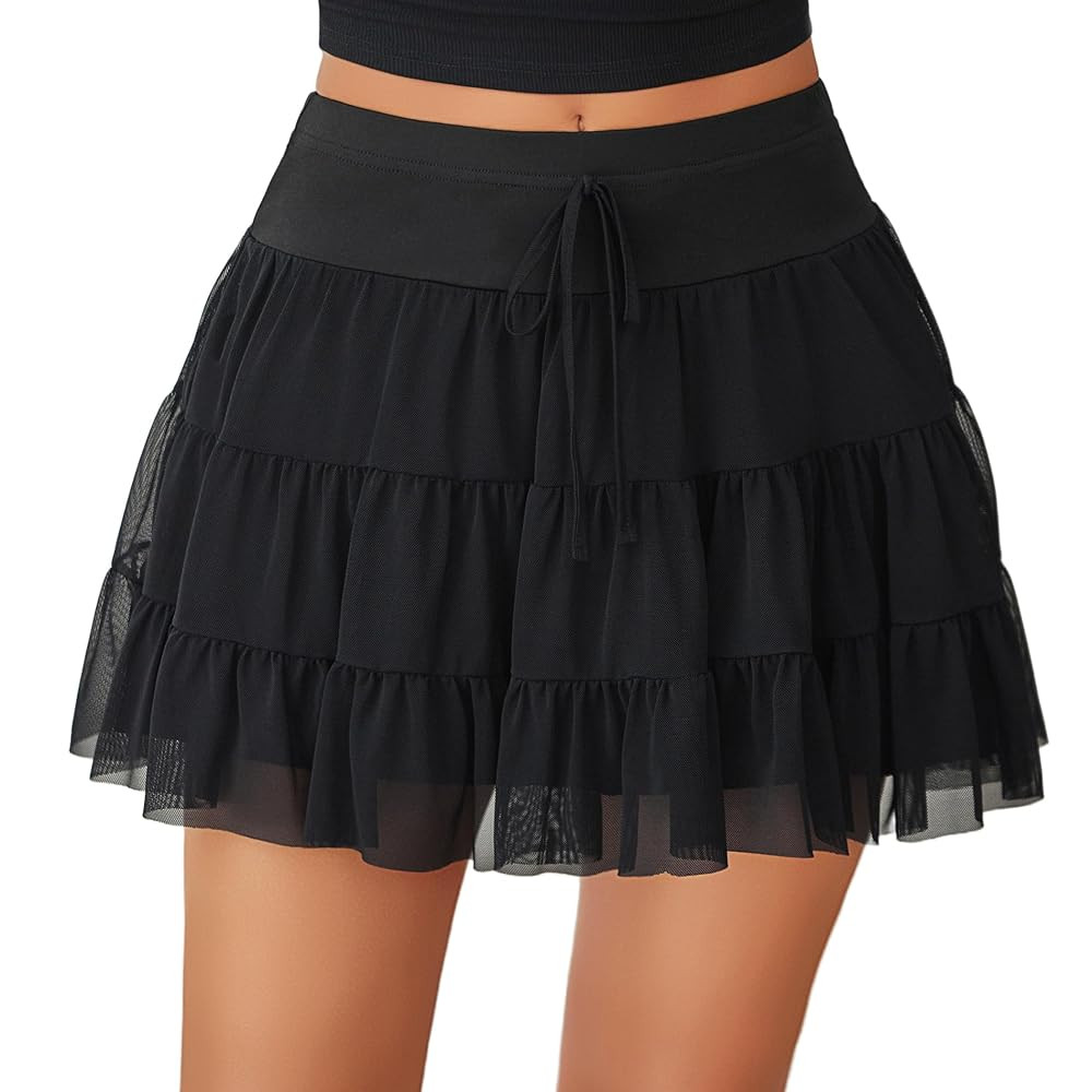 Avidlove Women's Mini Skirt Pleated High Waisted Ruffle Y2k Flowy Mesh Skirts Casual Summer Beach... | Amazon (US)