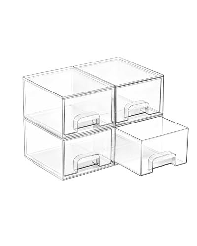 Vtopmart 4 Pack Small Clear Stackable Storage Drawers,Acrylic Bathroom Makeup Organizer,Plastic Storage Bins For Vanity, Undersink, Kitchen Cabinets, Pantry, Home Organization | Amazon (US)