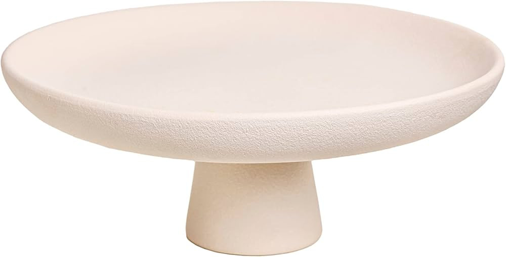 Large Off-White Ceramic Pedestal Decorative Bowl for kitchen decor. Style as a fruit bowl or as a... | Amazon (US)