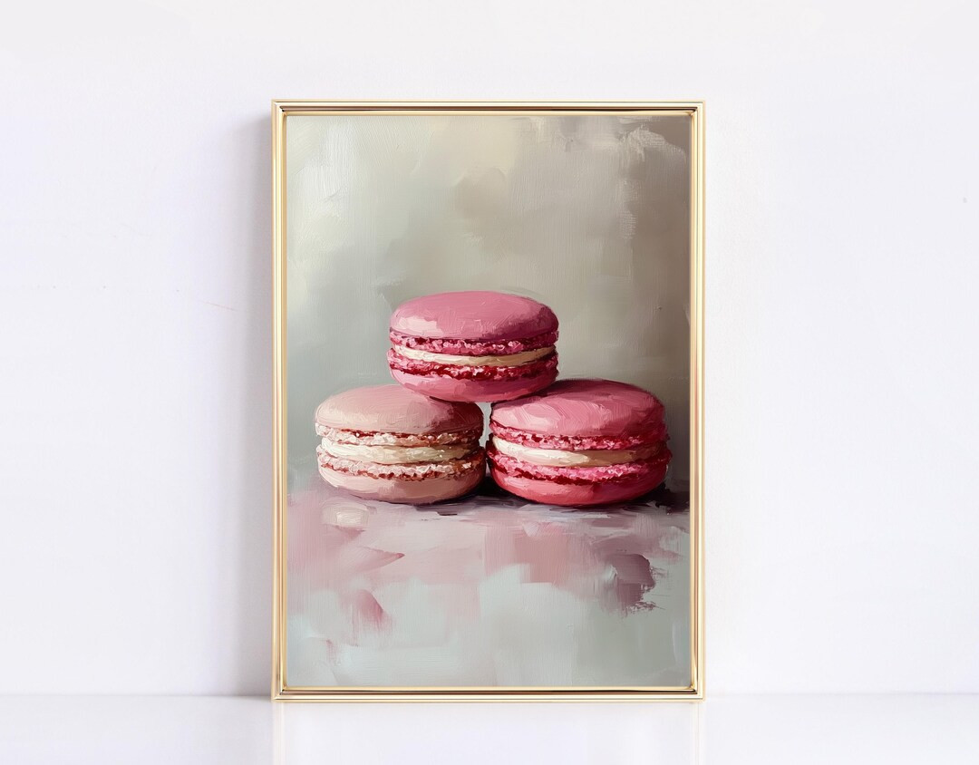 Pink Macaron Cookies Vintage Floral Painting Digital Print Vintage Girly Valentines Print Pink Pr... | Etsy (US)