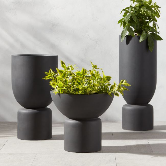 Flatform Round Dark Grey Cement Indoor/Outdoor Planter Set of 3 | CB2