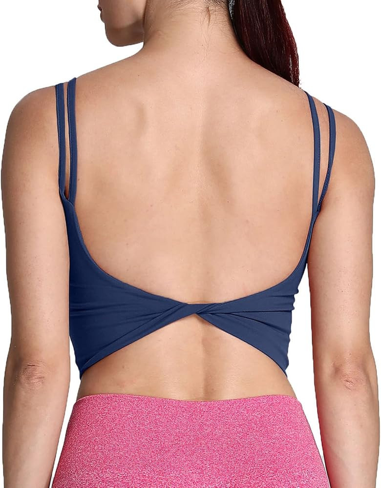 Aoxjox Women's Workout Sports Bras Fitness Padded Backless Yoga Crop Tank Top Twist Back Cami | Amazon (US)