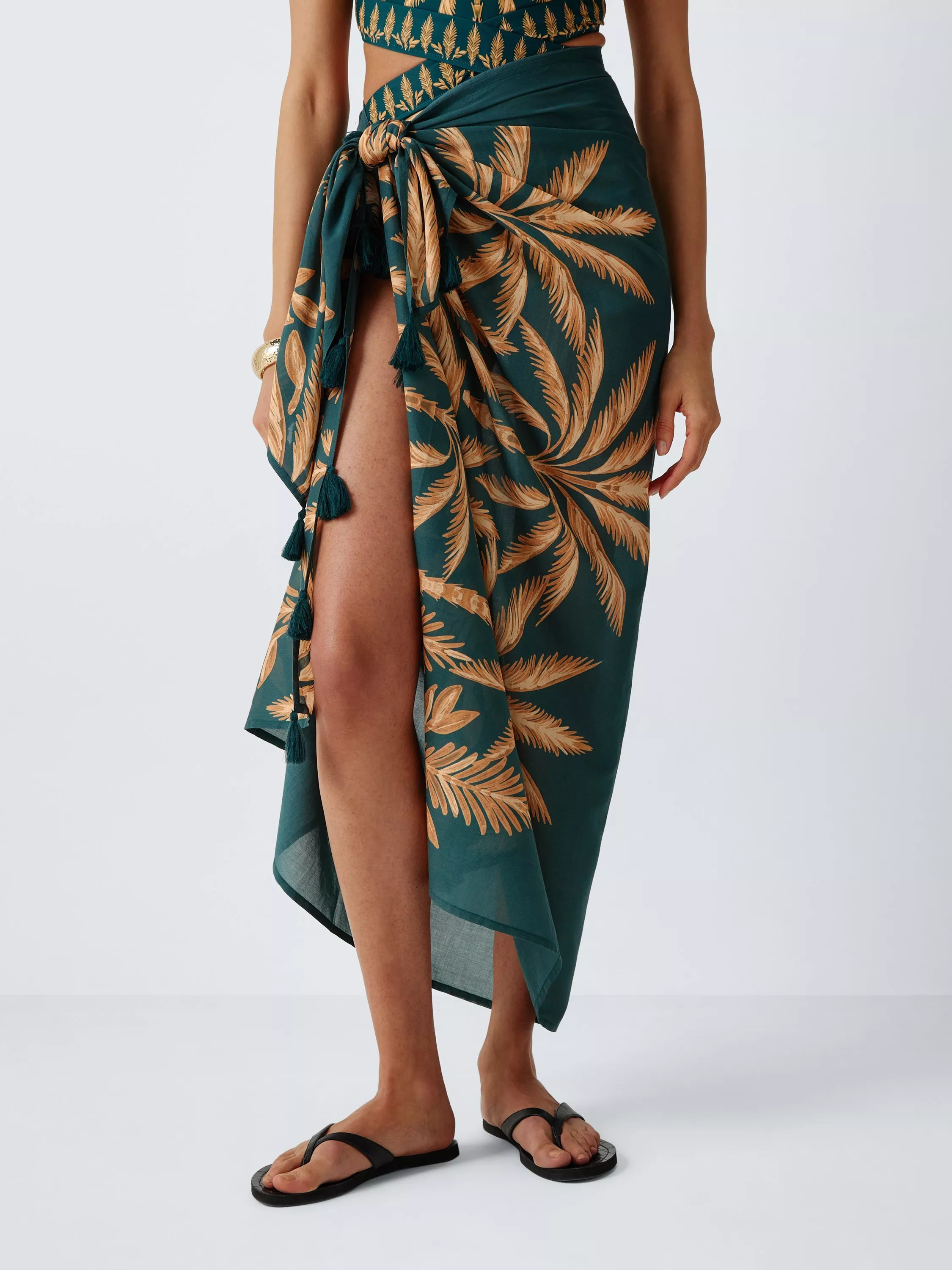 John Lewis Palma Tassel Sarong, Teal | John Lewis (UK)