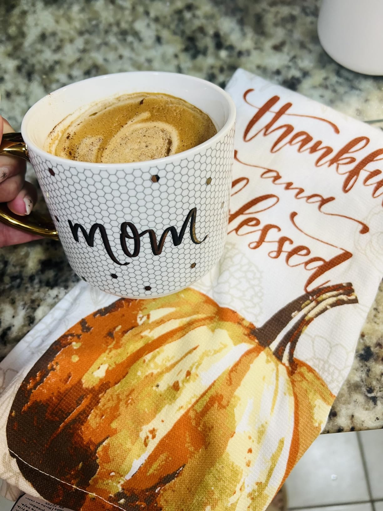 Sweet Water Decor Fa La La Tile Coffee Mug - Christmas Coffee Mugs - 17oz Gold Handle Coffee Cup - Holiday Gifts - Gifts for Her | Amazon (US)