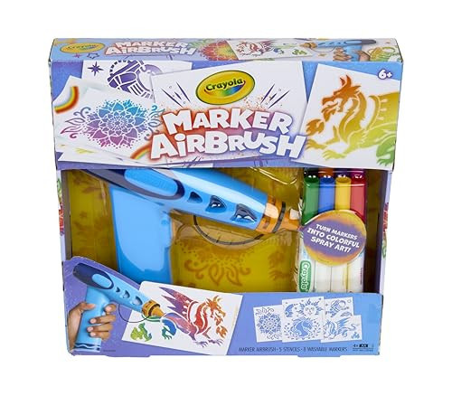 Crayola Marker Airbrush Spray Art Kit, Battery-Powered Sprayer with 8 Washable Markers & 5 Stencils, DIY Craft Set, Ages 6+ | Amazon (US)