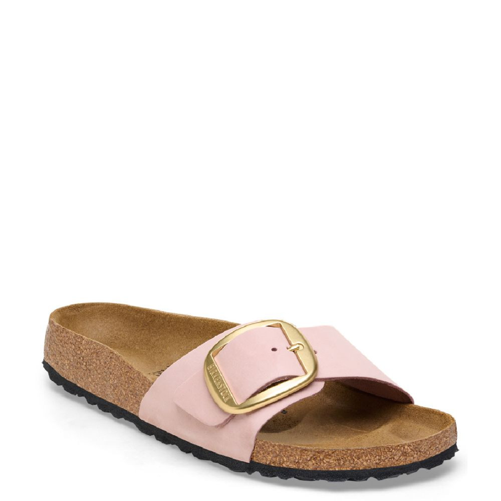 Madrid Big Buckle Nubuck Leather Narrow Soft Pink | The Little Green Bag (NL - BE)