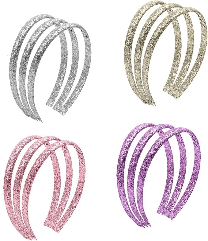 Manshui 12 Pcs Glitter Skinny Headbands, Sparkle Headbands for Girls and Women, Plain Sequin Head... | Amazon (US)