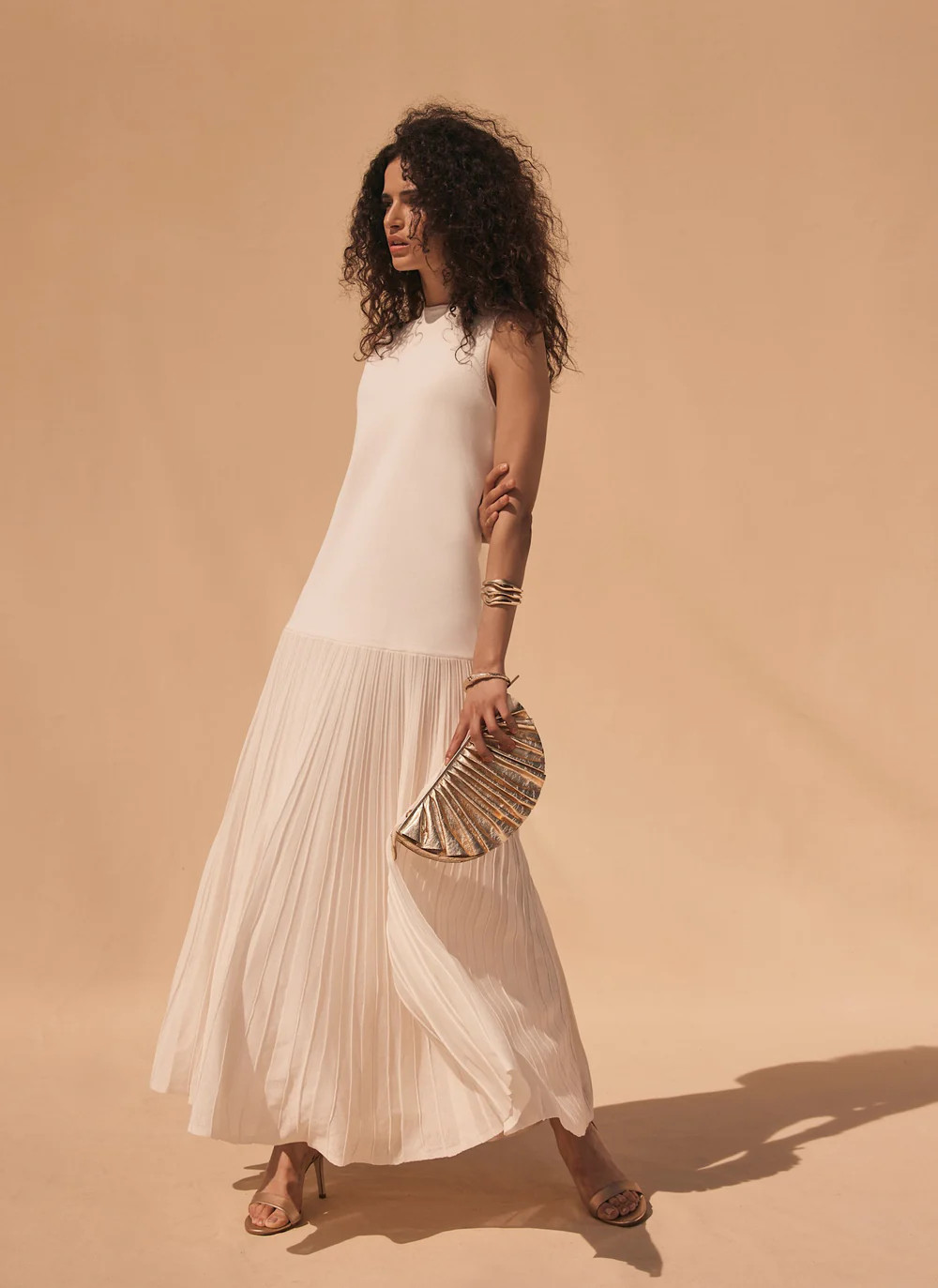 Ivory Pleated Knit Maxi Dress | Mint Velvet