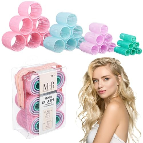 24pc Pastel Colored Self-Grip Velcro Hair Rollers Set - Assorted Sizes | Amazon (US)