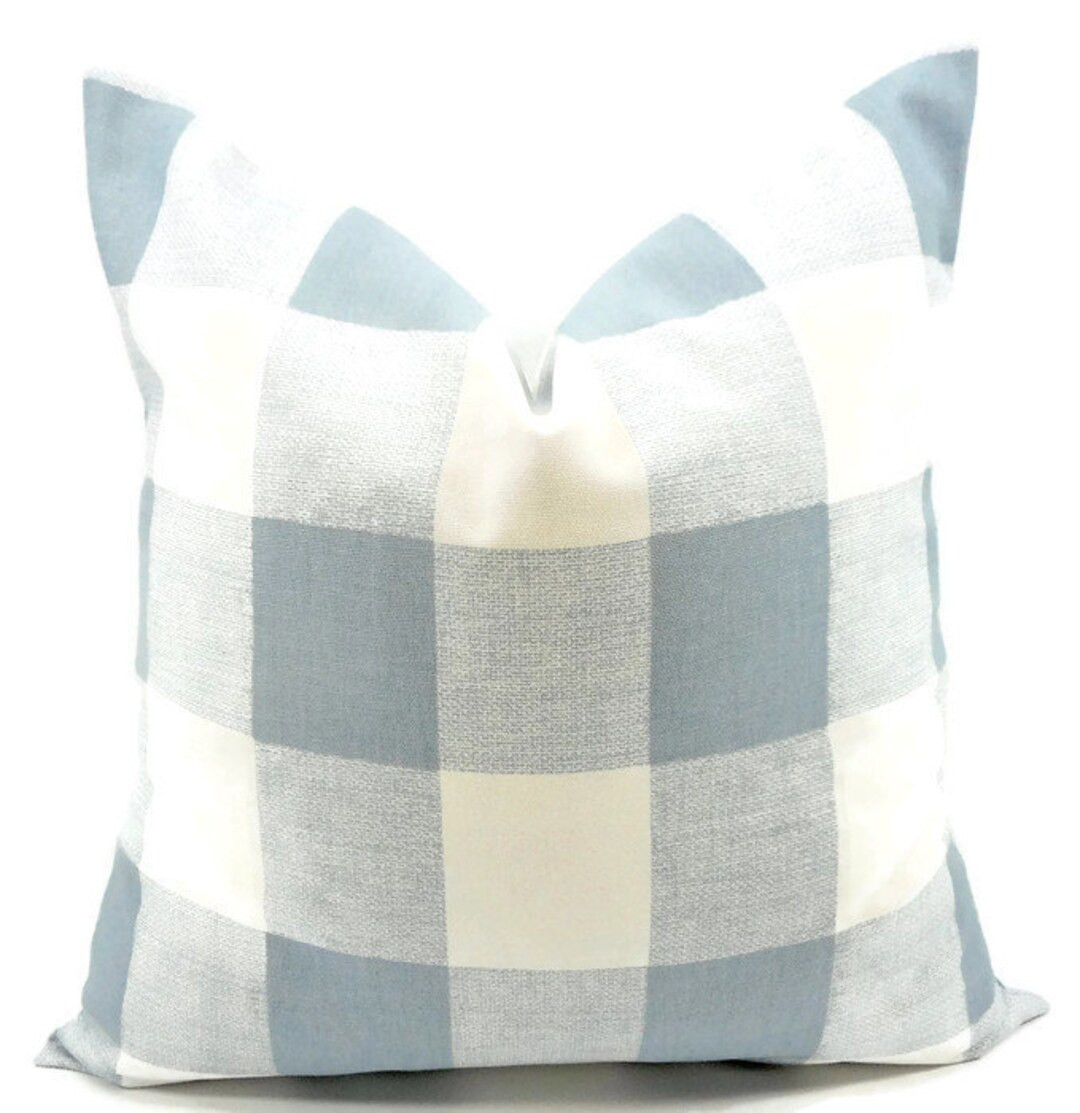FARMHOUSE DECOR Blue Pillow Cover. Cashmere Blue  & White. Buffalo Check. Country Style Pillow Ca... | Etsy (US)