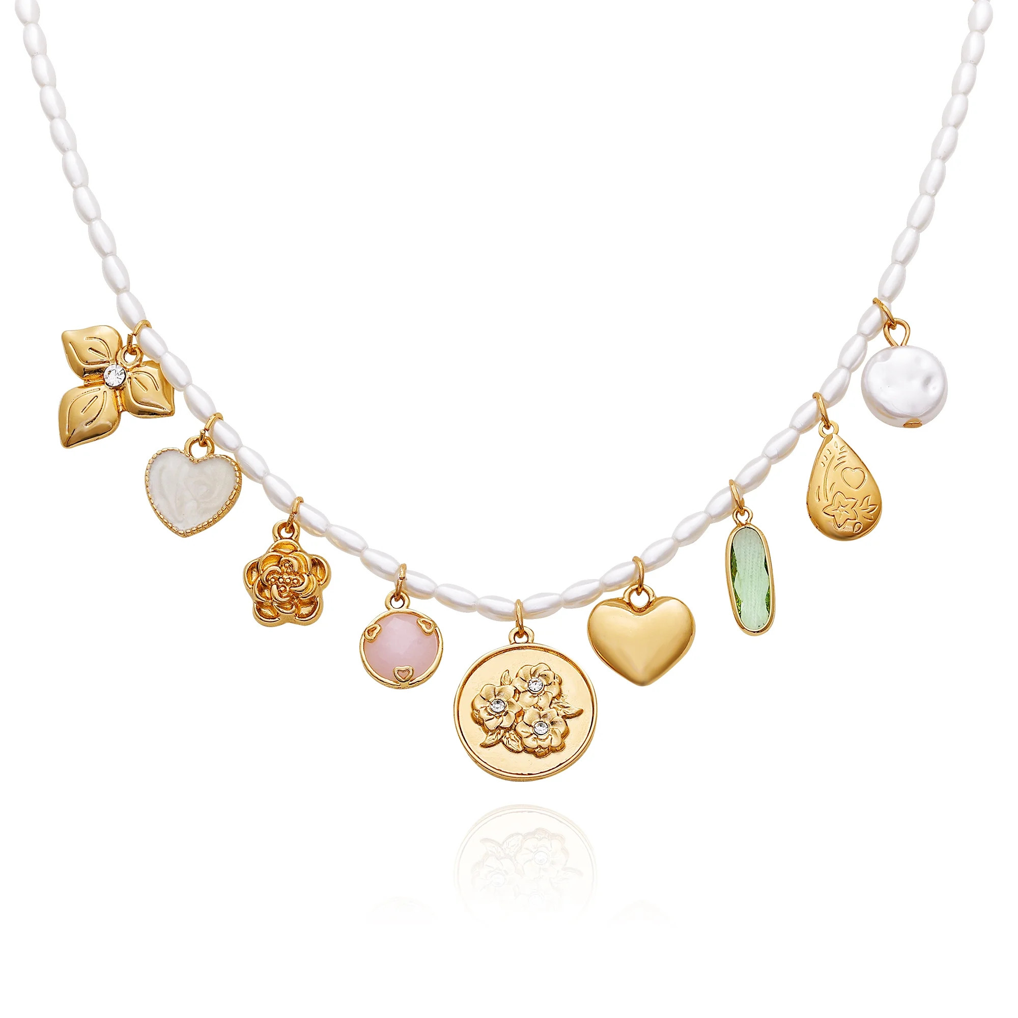 Time and Tru Women's Floral Theme Goldtone Charm Necklace | Walmart (US)