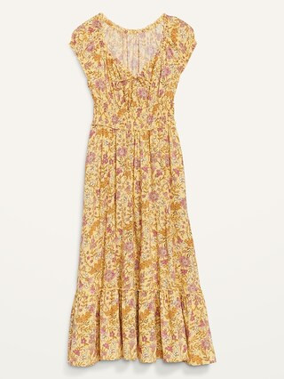 Short-Sleeve Waist-Defined Printed Maxi Dress for Women | Old Navy (US)