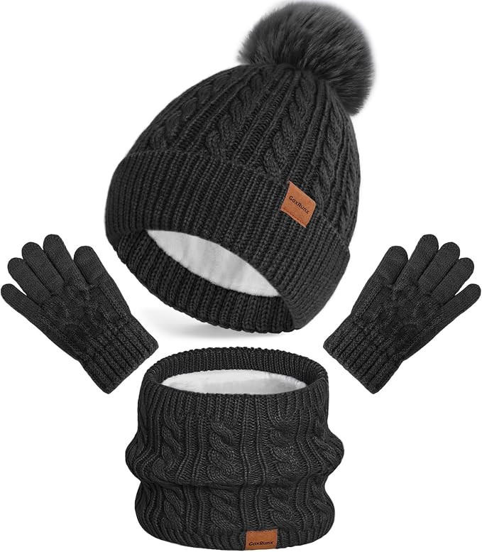 3 Pcs Kids Winter Hat Gloves Scarf Set, Toddler Knitted Beanie Hat Neck Warmer Mittens Fleece Lin... | Amazon (US)