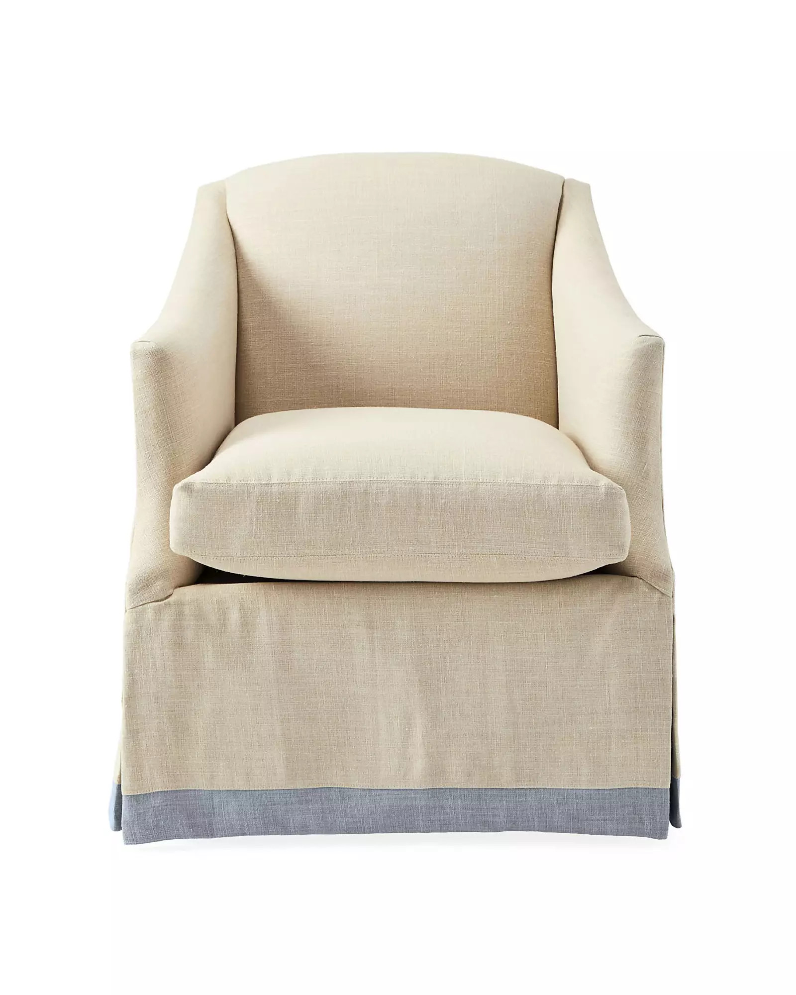 Hinsdale Swivel Chair in Linen with Contrast Border | Serena and Lily